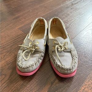J. Crew Sperry Top Sider Striped Flats with Pink Sole